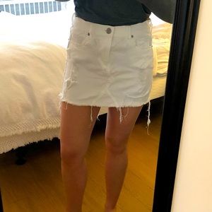 Express white distressed denim mini skirt